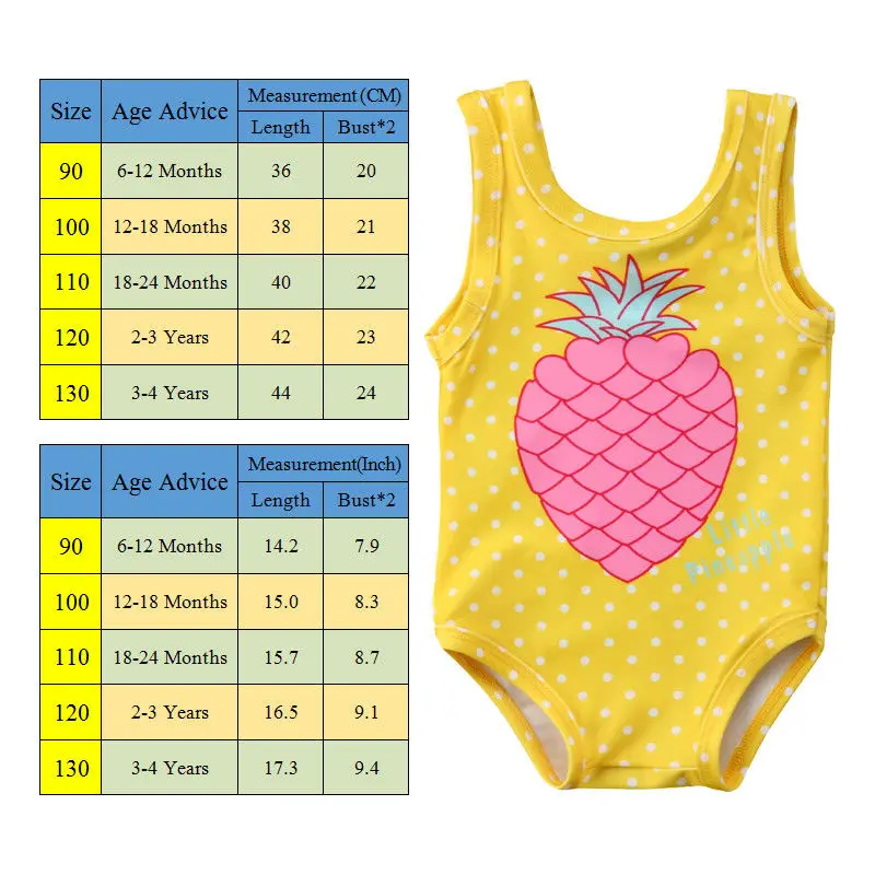 Детский купальник для девочек с принтом ананаса открытой спиной 2018 летний