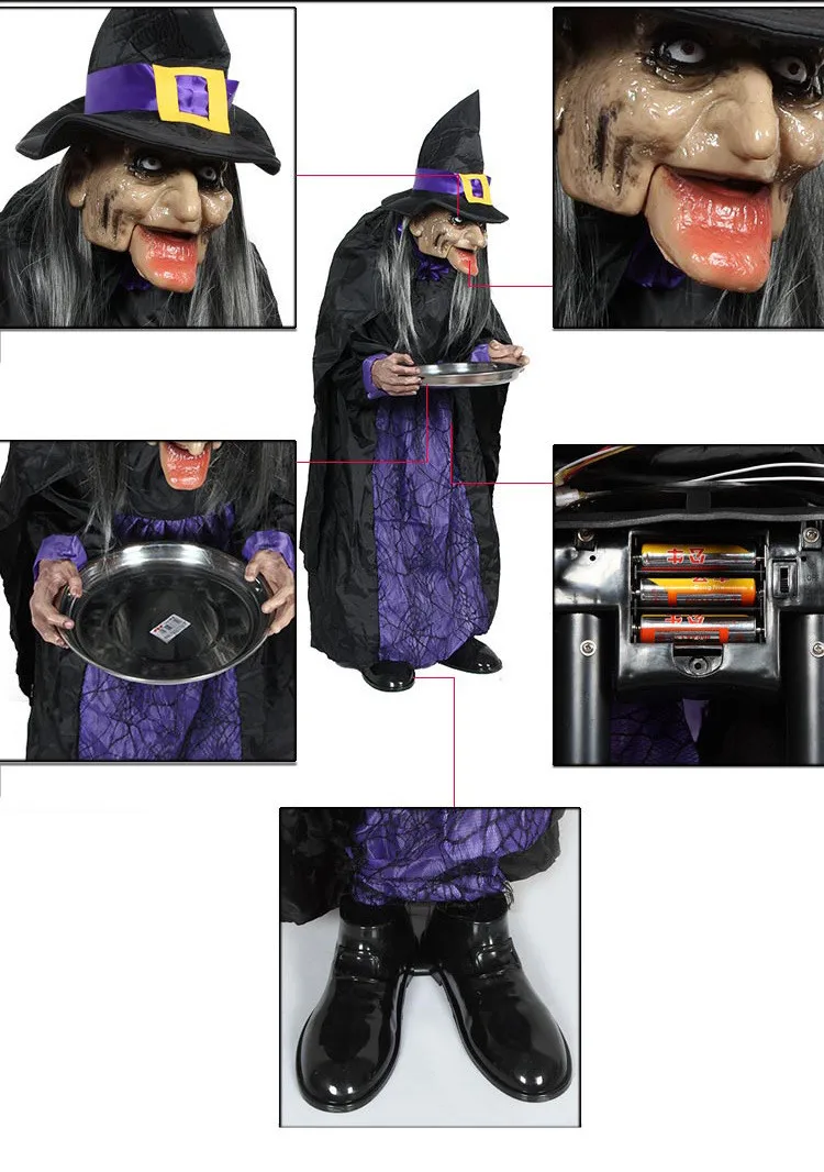 Cosplay&ware Halloween Decoration Electric Horror Toys Housekeeper Witch Standing Ghosts Home Haunted Bar Doorway -Cosplayware Store