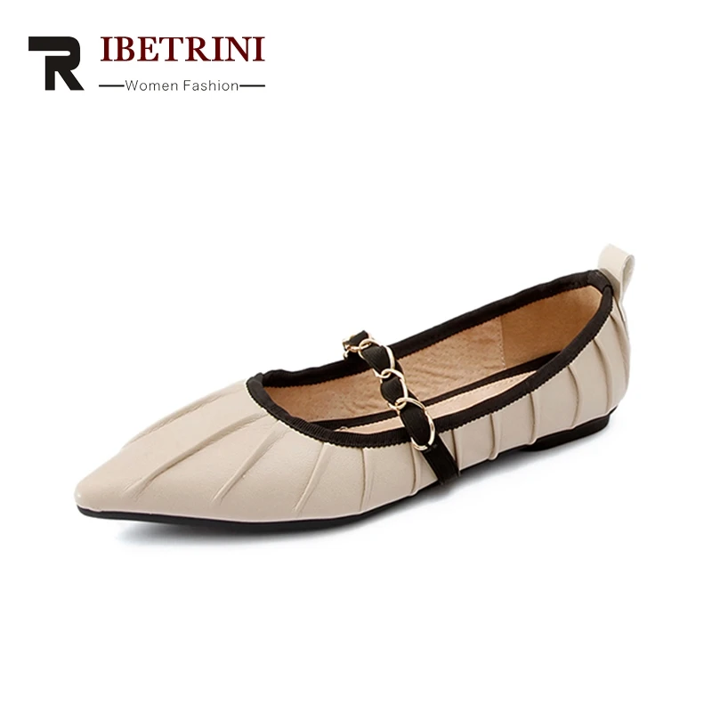 

RIBETRINI 2020 Top Quality Genuine Leather Spring Summer Shoes Women Flats Comfortable Date Party Cow Leather Woman Shoes
