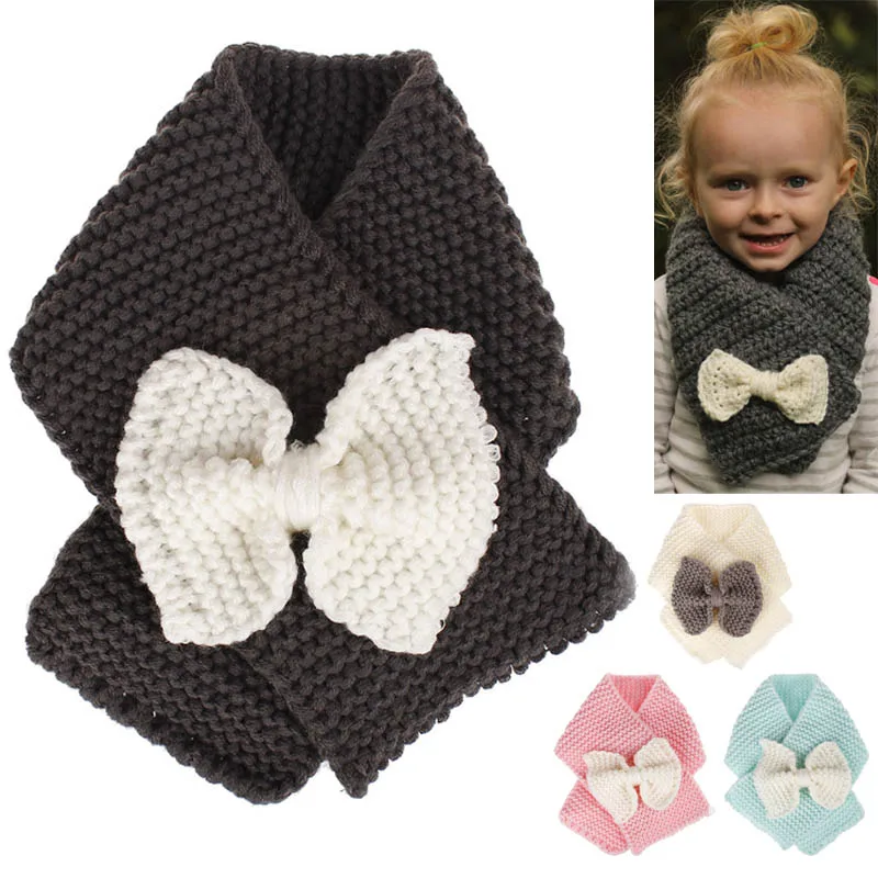 New Bow scarf kids Wraps Cute Winter Baby Scarf Children Girls Knitted
