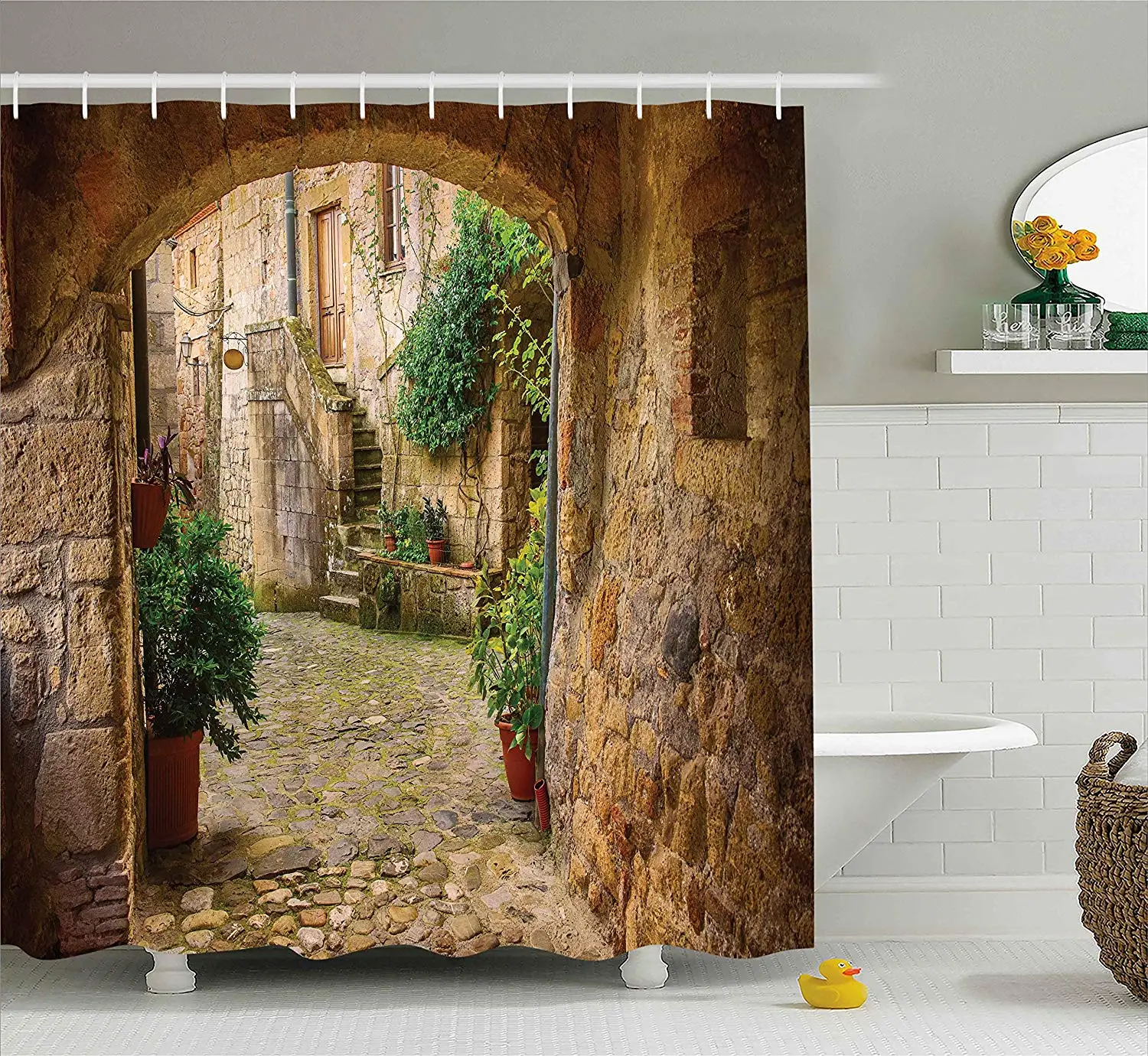 Preise Alte Italienische Straße in Kleine Provinz Stadt Europa Dusche Vorhang Wasserdichte Stoff für Badezimmer Dekoration Bad Vorhänge