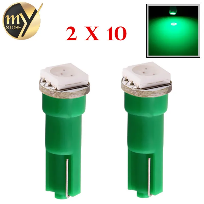 20 шт. Автомобильные светодиодные лампы T5 1 SMD 5050 с зеленым клином|car light source|dash ledsignal