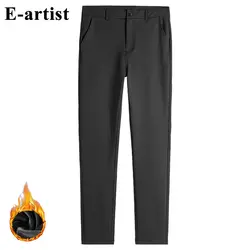 E-artist мужские повседневные длинные утепленные флисовые брюки с подкладкой мужские классические деловые Стрейчевые брюки на осень-зиму