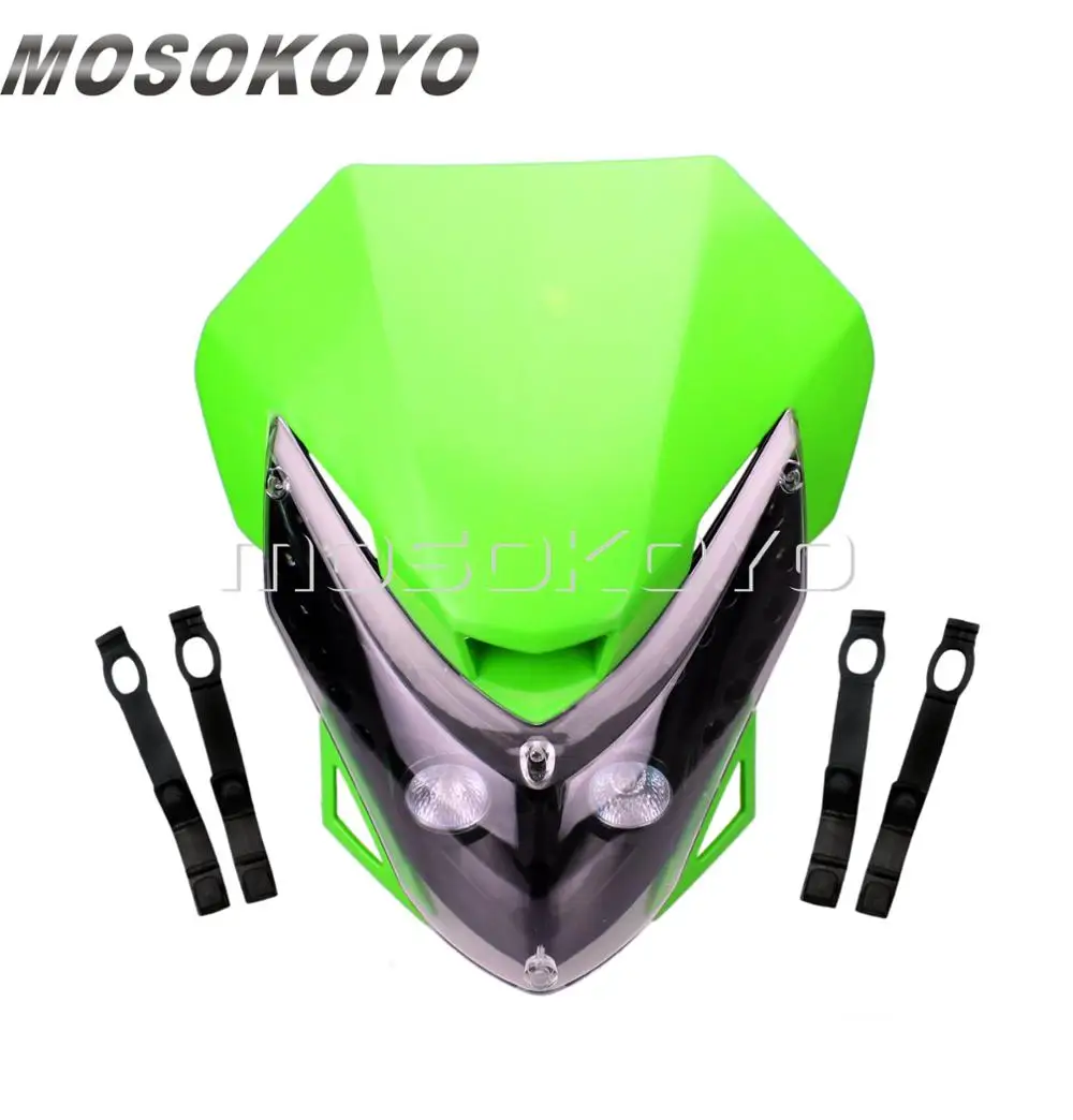 Supermoto мотоциклетный головной светильник для FZR Fazor FZ6 YZF R1 R6 Dirt Bike Motocross Head Lamp w/светодиодный светильник указателя поворота - Цвет: Зеленый