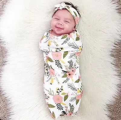 Online Merek Baru 2 Pcs Baru Lahir Modis Bayi Bunga Swaddle Selimut Bayi Sleeping Swaddle Kain Kasa Pembungkus + Ikat Kepala