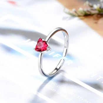 

925 Sterling Silver Red Heart Valentine's Day Gift Temperament Personality Sweet Fashion Female Resizable Opening Rings SRI175