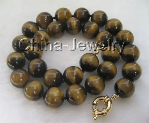 

shipping Gorgeous 16mm natural perfect round tiger eye necklace