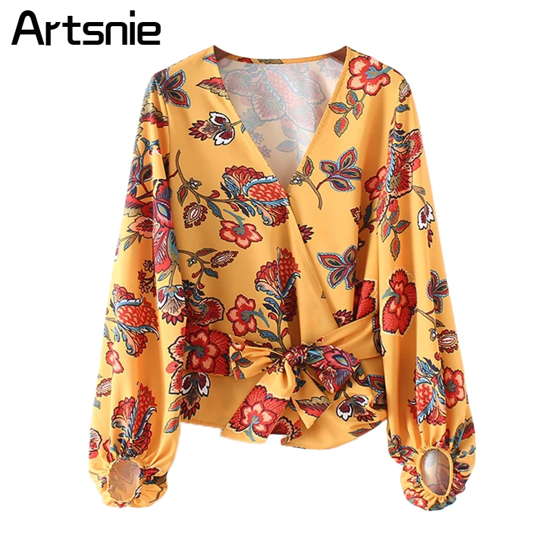 Womens yellow print blouses for women