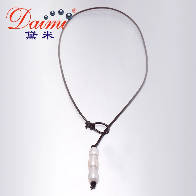 

DAIMI 10-11mm Pearl Necklace Natural White Baroque Pearl Leather Necklace New Real Pearl Fashion Jewelry