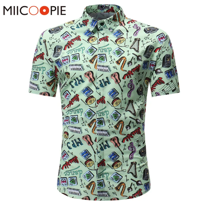 

Summer Fashion Regular Fit Mens Hawaiian Shirt Male Casual Musical Elements Printed Camisa Masculina Printed Beach Shirts XXXL