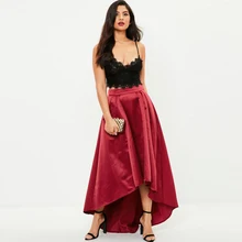 Мода Высокая Низкая бордовый Satin Maxi Юбки для женщин для женская обувь на застежке-молнии Стиль длинные плиссированные юбки Женский индивидуальный заказ
