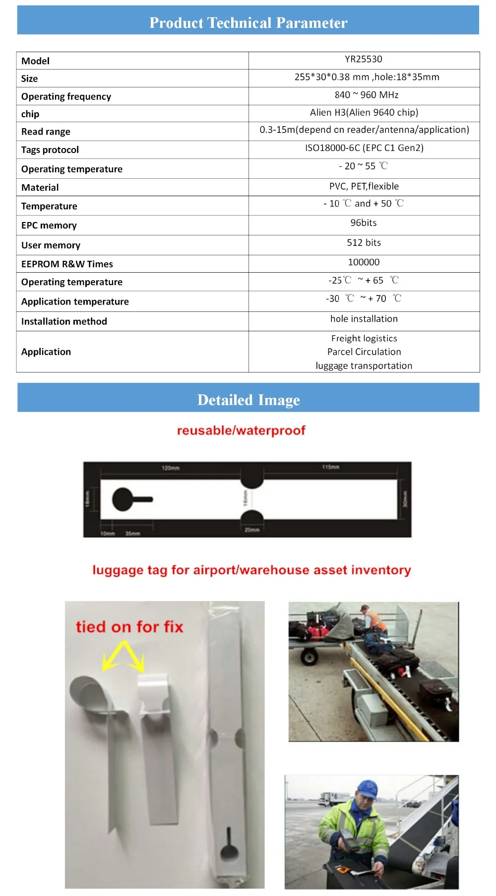 ПВХ метка Диапазона uhf rfid бирка на багаж, пассивные системы стандарта epc gen2 alien 9640 чип Водонепроницаемый RFID электронных меток большой повесить 1-10 м для сумок