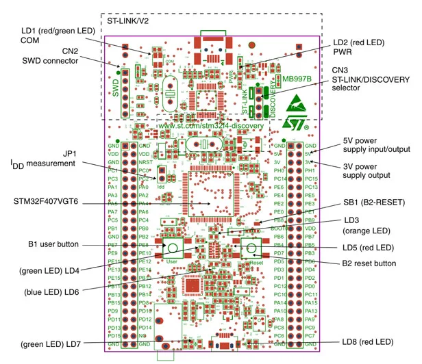 ST официальный MB997D STM32F4DISCOVERY STM32F4 набор для путешествия 32-битный ARM Cortex-M4F core 1 Мб флэш-память 192 Кб Оперативная память для STM32 F4 серии