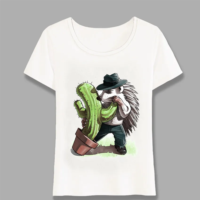 

Hip Hop Summer Women T-Shirt The Tango Of Death Art T-Shirt Cactus Hugs Hedgehog Cartoon Design Girl Tops Cool Tees Harajuku