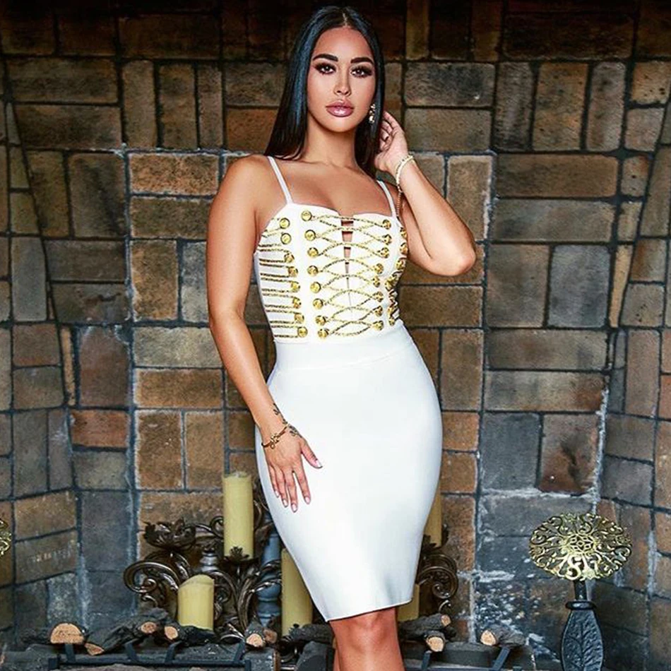 Белые летние Для женщин Бандажное платье Vestidos Verano клуб знаменитостей вечерние платье на тонких бретельках обтягивающее платье для вечеринок