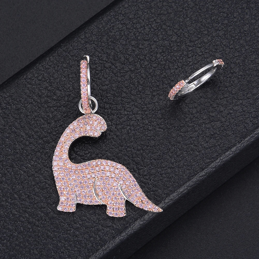 

Cute Animal Dinosaur Asymmetry Full Cubic Zirconia Engagement Party Drop Dangle Earrings Jewelry For Women