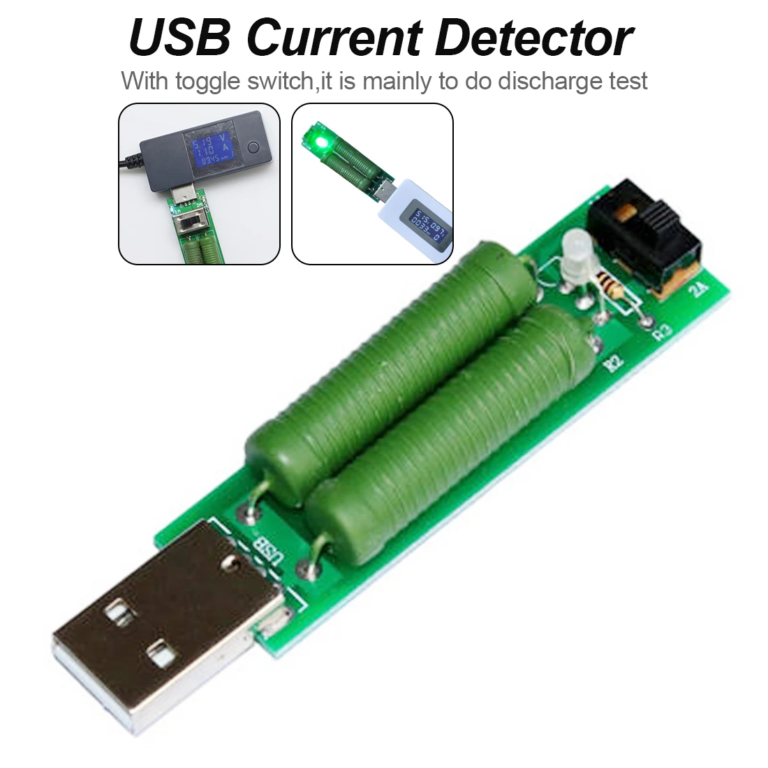 

1pc USB Resistor DC Electronic Load With Switch Adjustable Current 5V1A/2A Battery Capacity Voltage Discharge Tester