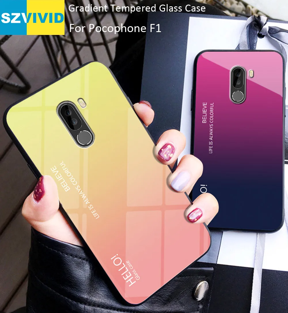 Градиентный чехол из закаленного стекла для Xiaomi Pocophone F1 Poco | Мобильные телефоны и