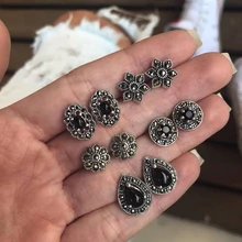 5 пар/компл. чешские хрустальные стержня Комплект сережек для женщин Винтаж Луна Звезда Сердце серьги в виде цветка заявление Новая мода ювелирные изделия