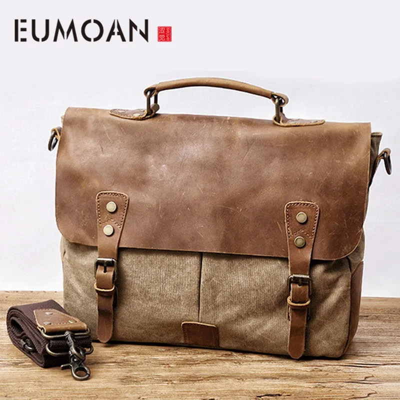 

EUMOAN American Retro shoulder bag, single shoulder male crossbody bag, zipper men's briefcase, canvas computer bag