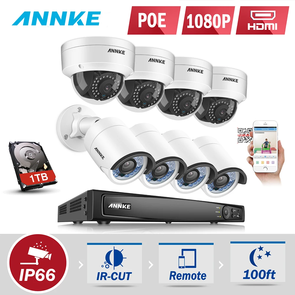 

ANNKE 1080P POE Surveillance Camera System 8CH 6MP Security NVR With 8PCS 2MP CCTV Outdoor Weatherproof Camera 3D DNR Onvif P2P