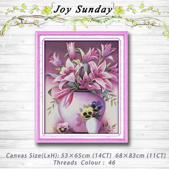 

Pink lily flower vase Patterns 14CT 11CT Counted Cross Stitch Sets Wholesale Chinese Cross-stitch Kits Embroidery Needlework