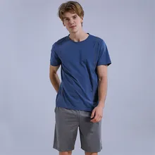 Летний Для мужчин пижамы короткий рукав мужской пижамы комплект натуральный хлопок удобные Для мужчин s Пижама Костюм Круглый воротник домашняя одежда плюс Размеры XXXL