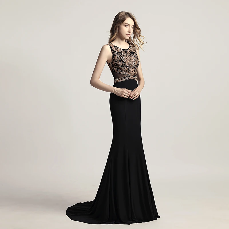 Elegant Women Black Evening Dresses Long Mermaid Sleeveless with Top Beading Prom Dress Zipper Back Formal Party Gowns OL444 Elegant Women Black Evening Dresses Long Mermaid Sleeveless with Top Beading Prom Dress Zipper Back Formal Party Gowns OL444