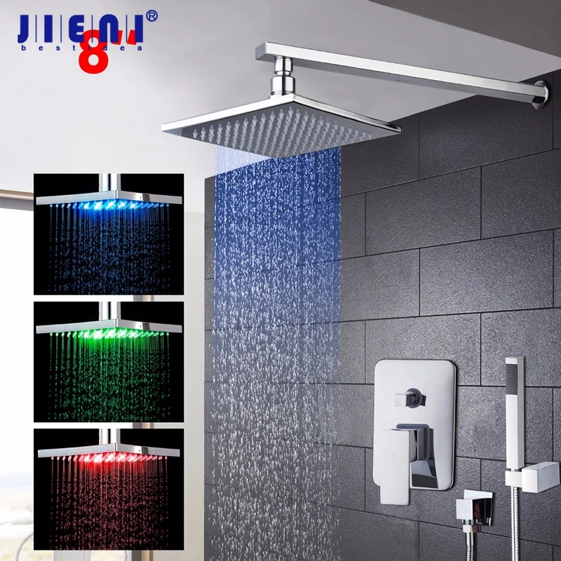 

8 10 12 16 Inch LED Chrome Polished Bathroom Shower Mixer Faucet Set Single Handle Waterfall Rain Shower Set Faucets