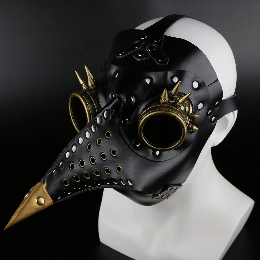 Steampunk Plague Doctor Mask White PU Leather Rivet Eye Glass Birds