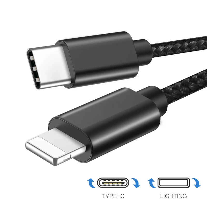 Goede USB Type C naar voor Lightning Kabel 1 m PD Type C Kabel Nylon Gevlochten Sync Datum ondersteuning Snelle opladen Kabel voor iPhone X 8 7 plus