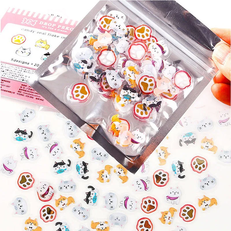 

100 Pcs PVC Crystal Candy Stickers Set Mini Transparent 3D Fruit Ice cream Dolphin Cat Sticker for Diary Album Decoration Supply