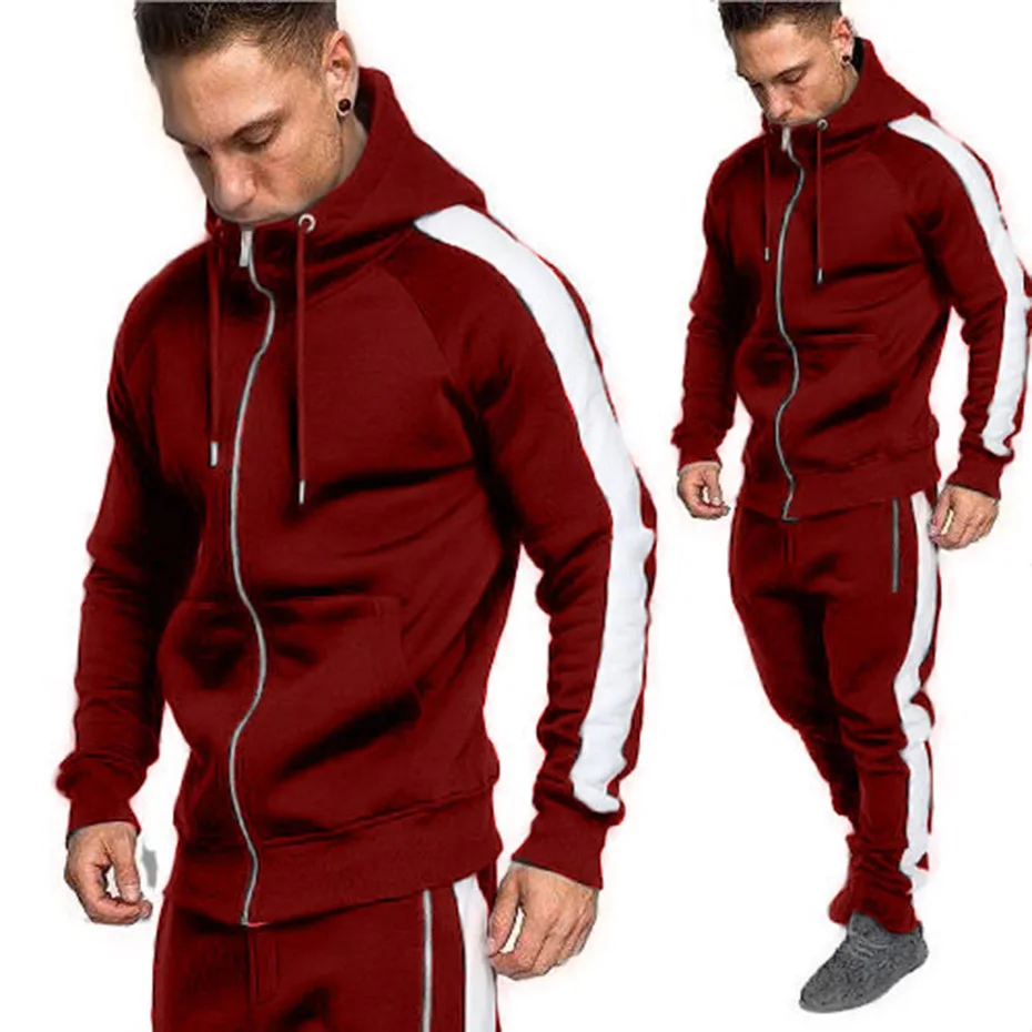 Zogaa, мужской спортивный костюм для бега, два предмета, толстовки, тренировочные штаны, комплект, Повседневная Верхняя одежда на молнии, спортивный костюм, 2 предмета, Мужская одежда, комплект - Цвет: Бургундия