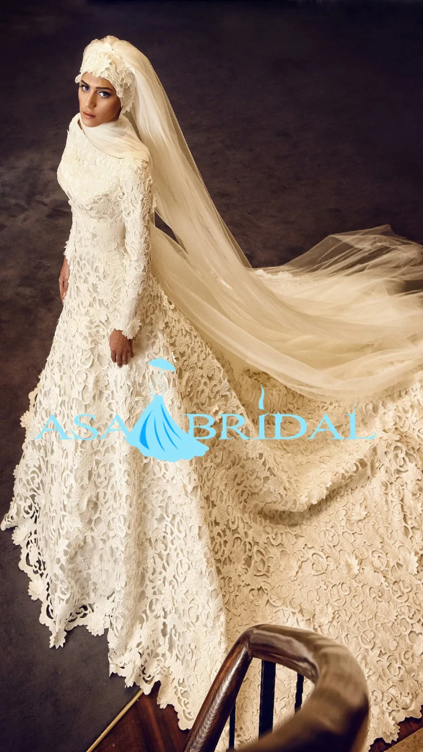 Newest white arab long sleeve Gelinlik Beading Bridal font b hijab b font Turkish Muslim Wedding