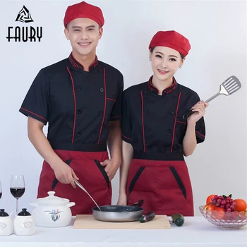 

Chef Jacket Food Service Unisex Short Sleeve Summer Restaurant Kitchen Cooking Workwear Cafe Hotel Waiter Uniforms Tops Aprons
