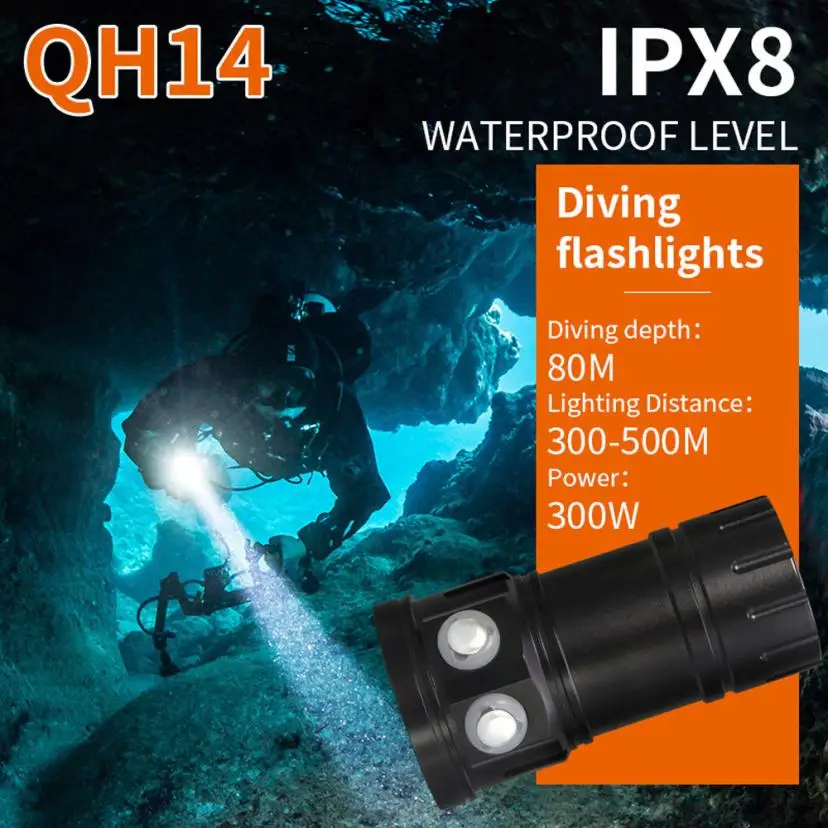 

Outdoor QH14 80m LED Diving Flashlight Photography Light Underwater IPX8 Waterproof Torch Travel Camping Cycling Lamp 010PJ5