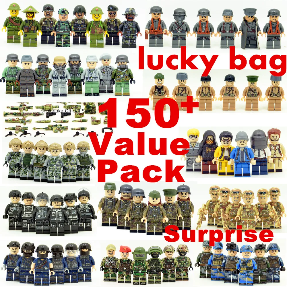 Günstige 20 stücke Zufällig Soldat Überraschung Wert Pack SWAT Polizei Weltkrieg 2 Military Armee K98k Special forces Figuren Spielzeug Glück tasche