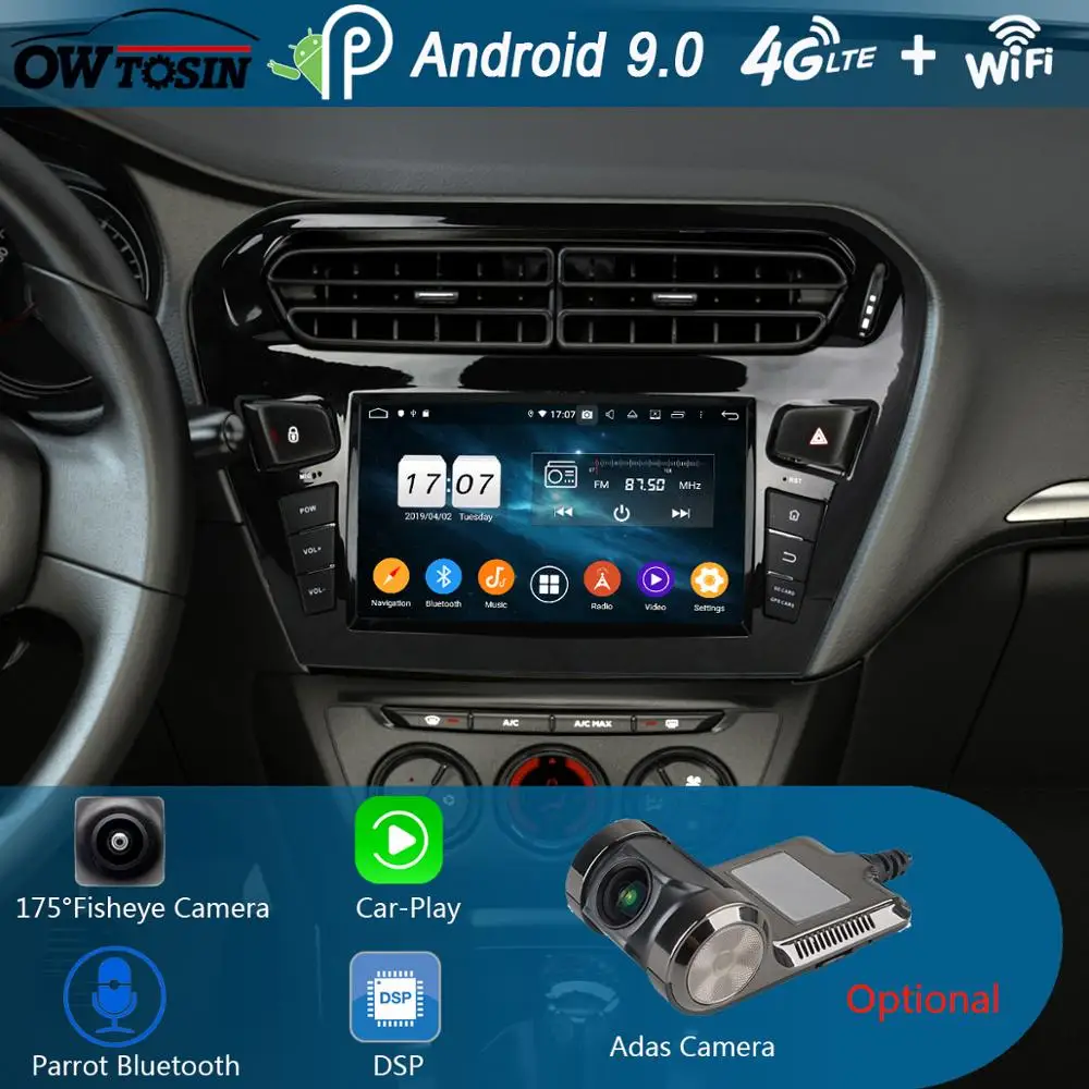 " ips 8 Core 4G ram+ 64G rom Android 9,0 автомобильный dvd-радио GPS для peugeot 301 Citroen Elysee радио 2013- DSP CarPlay Parrot BT