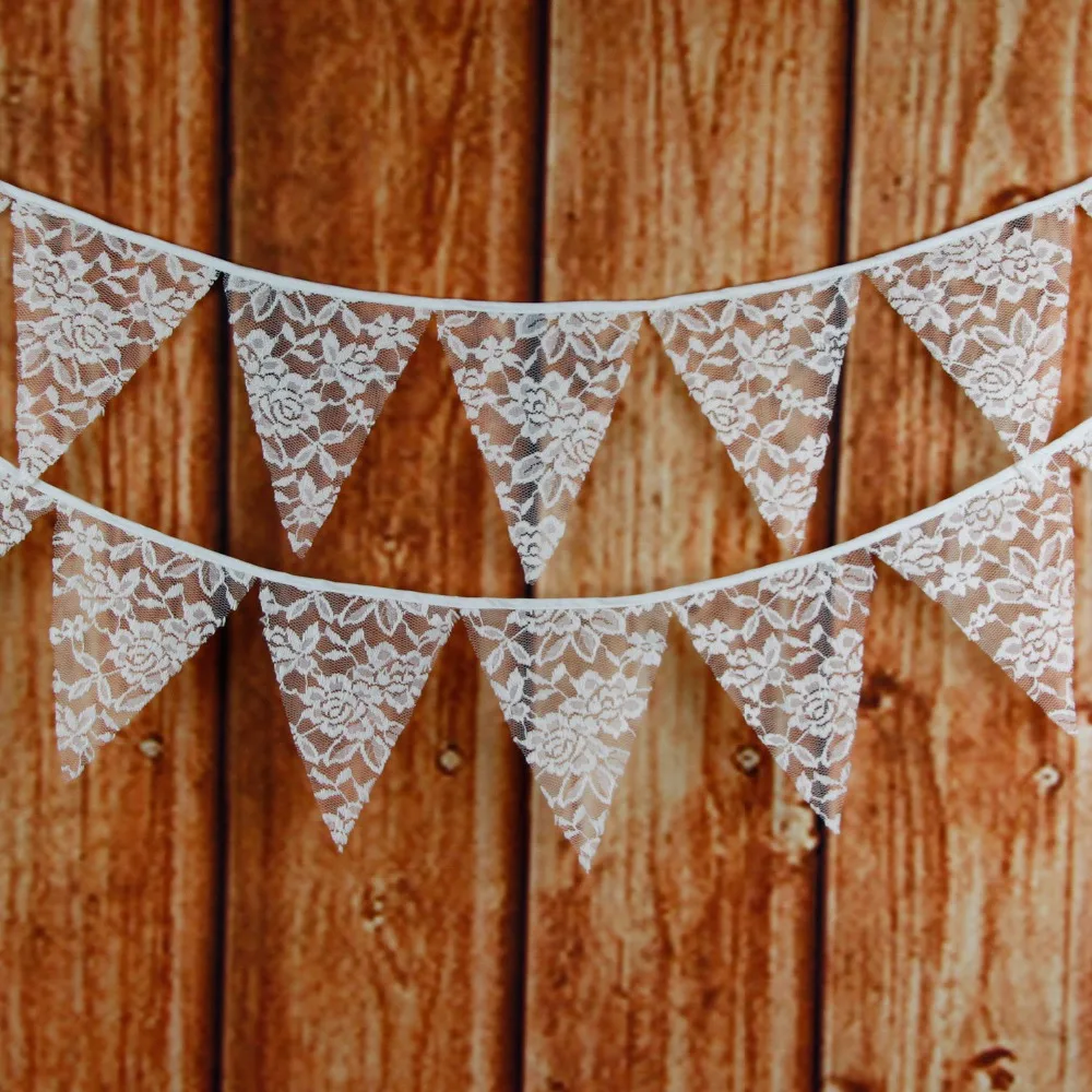 Buy 12 Flags 3.2M Burlap Flower Lace Banner Bunting