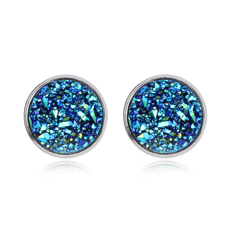 

1pair Resin Force Druzy Blue Fish Scale Ear Studs Earrings Simple Piercing Earring Women Jewelry Accessroise Christmas Gift