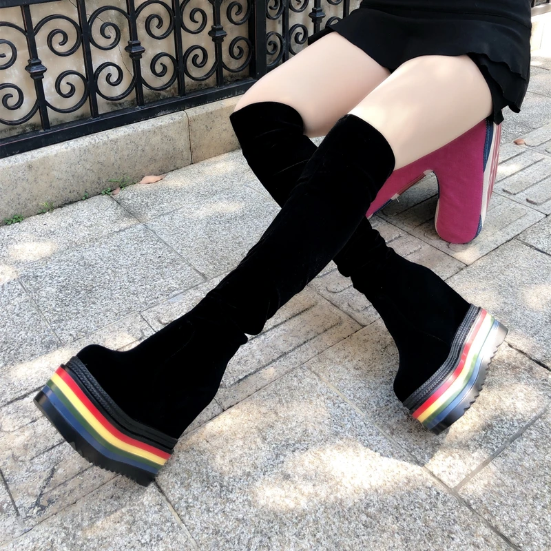 

2019 new super high-heeled womens boots within increased Wedges high boots Europe and America sexy stovepipe over the knee boot