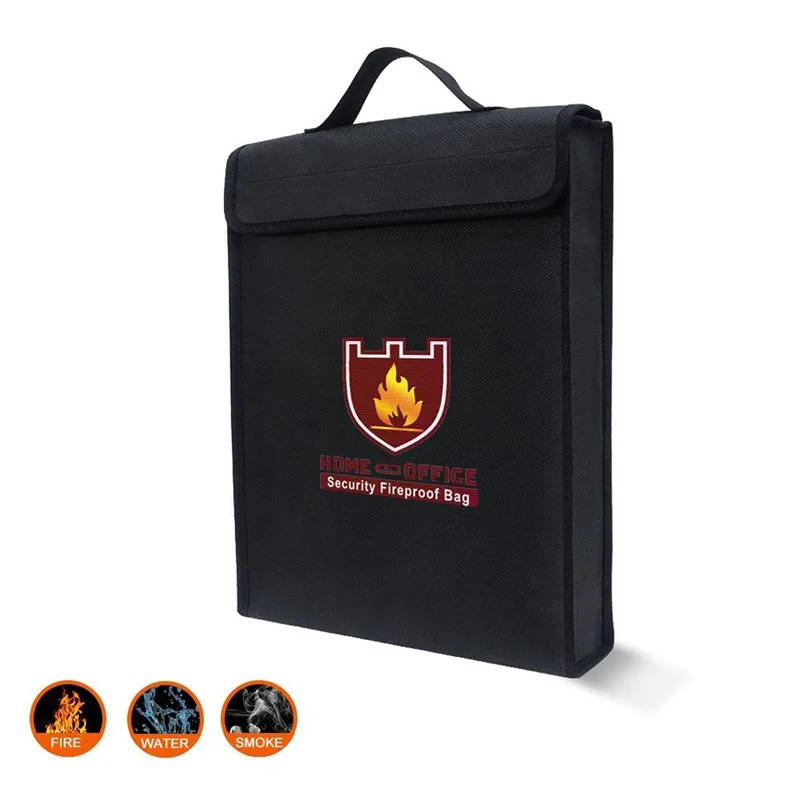 

Security Fireproof Document Bag Safe Bag Cash File Envelope Organizer with Strong Handle 38x30x6.5cm Silicone Coated Fiberglass
