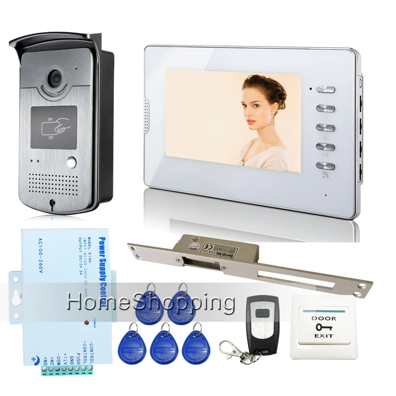 

Brand New 7" Video Door Phone Intercom System 1 Monitor + 1 RFID Access Door bell Camera 250 Electric Strike Lock FREE SHIPPING