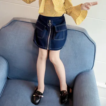 

Spring Summer baby skirt girls denim skirt kids brand skirt children fashion skirt toddler bottoms navy circle zipper 2 to 7 yrs