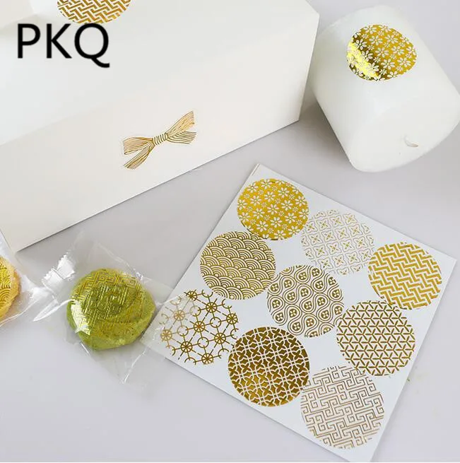 

180Pcs/lot Golden Geometry Circle Handmade Cake Packaging Sealing Label Kraft Sticker Baking DIY Party Gift Box Round Stickers