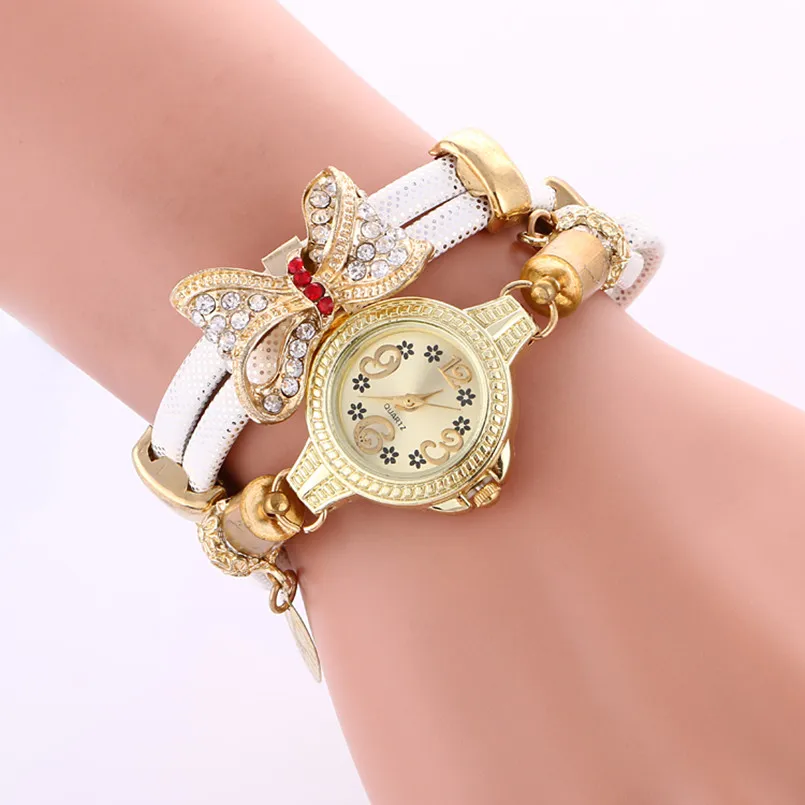 

Fashion Wholesale New Flower Leaf pendant Bracelet Watch Women Gold Angel Girl Fashion Watch Rhinestone Quartz Wristwatch