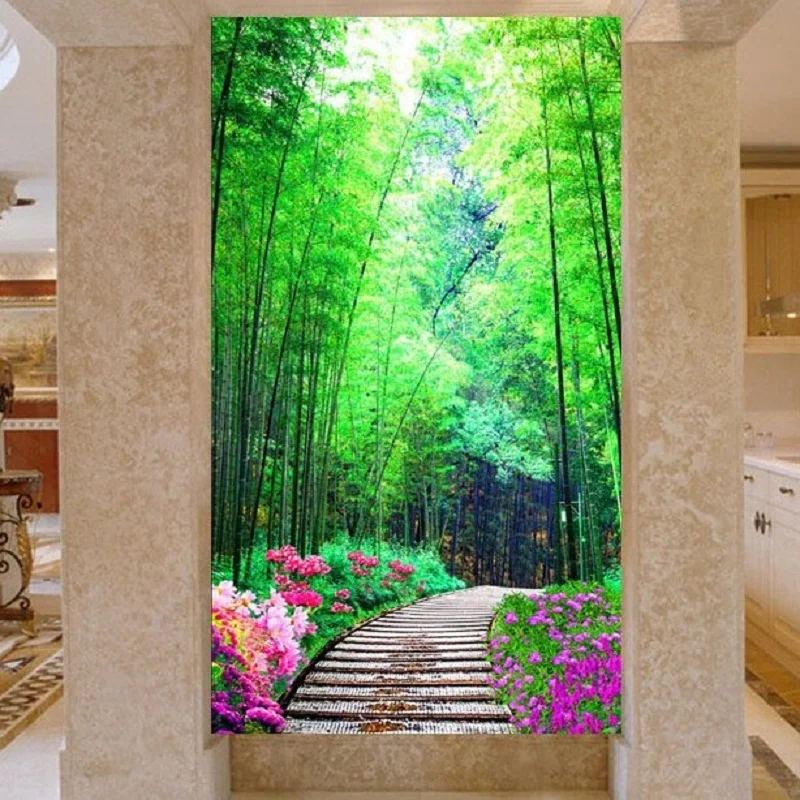 

5D DIY diamond embroidery crystal landscape painting patterns mosaic full Square Rhinestone larger size bamboo Pictures