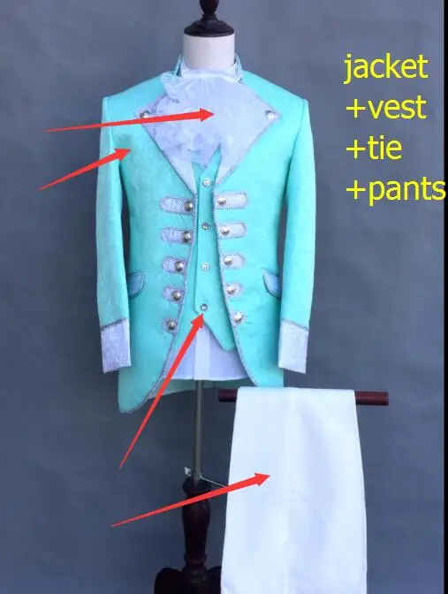 Пиджак+ брюки+ жилет+ галстук) Европейский мужской костюм, нарядные платья, командный костюм для хора, наряд для выступления на сцене, вечерние певицы DS show - Цвет: light green