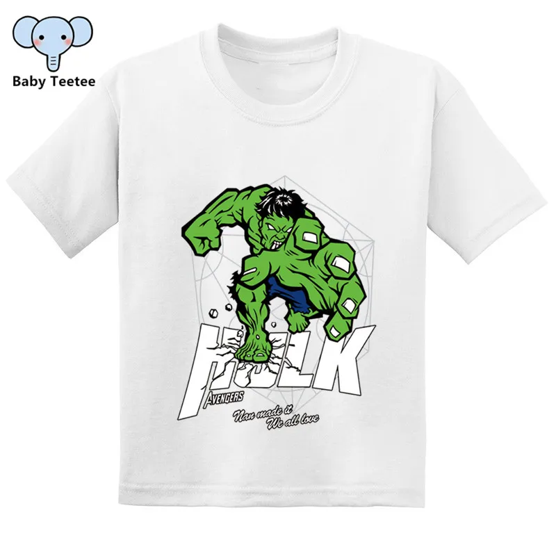 Детская летняя футболка; футболки с короткими рукавами с принтом «мстители», «Халк», «супергерой»; хлопковые топы для мальчиков и девочек; детская модная футболка - Цвет: White