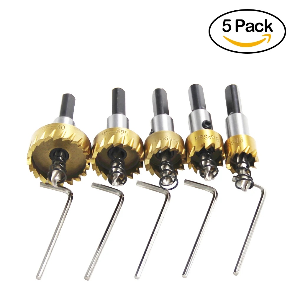 5PCS 16 30MM HSS Drill Bit Hole Saws Set Stainless High Speed Steel